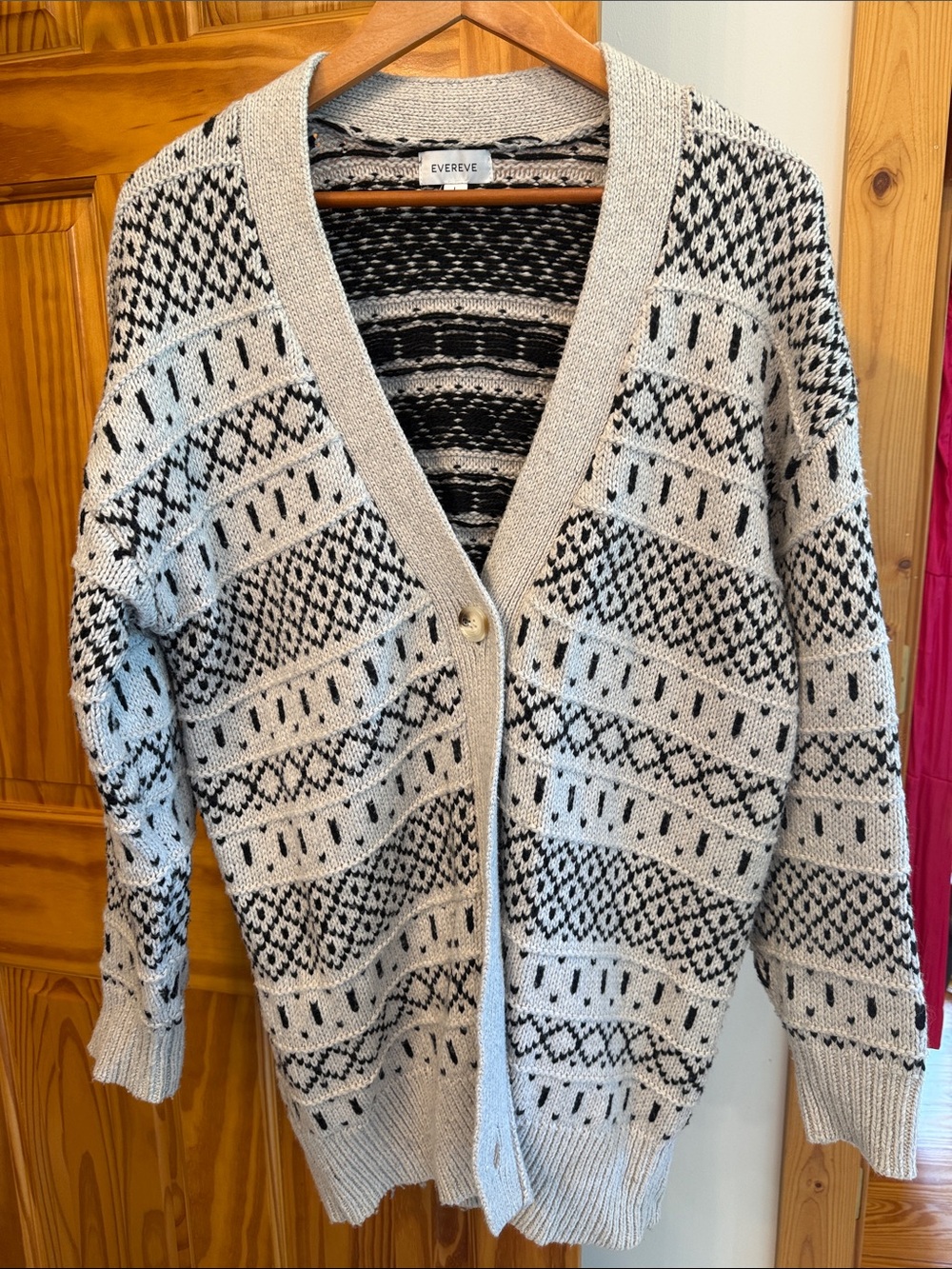 Evereve Black & Cream Geometric Open-Front Cardigan